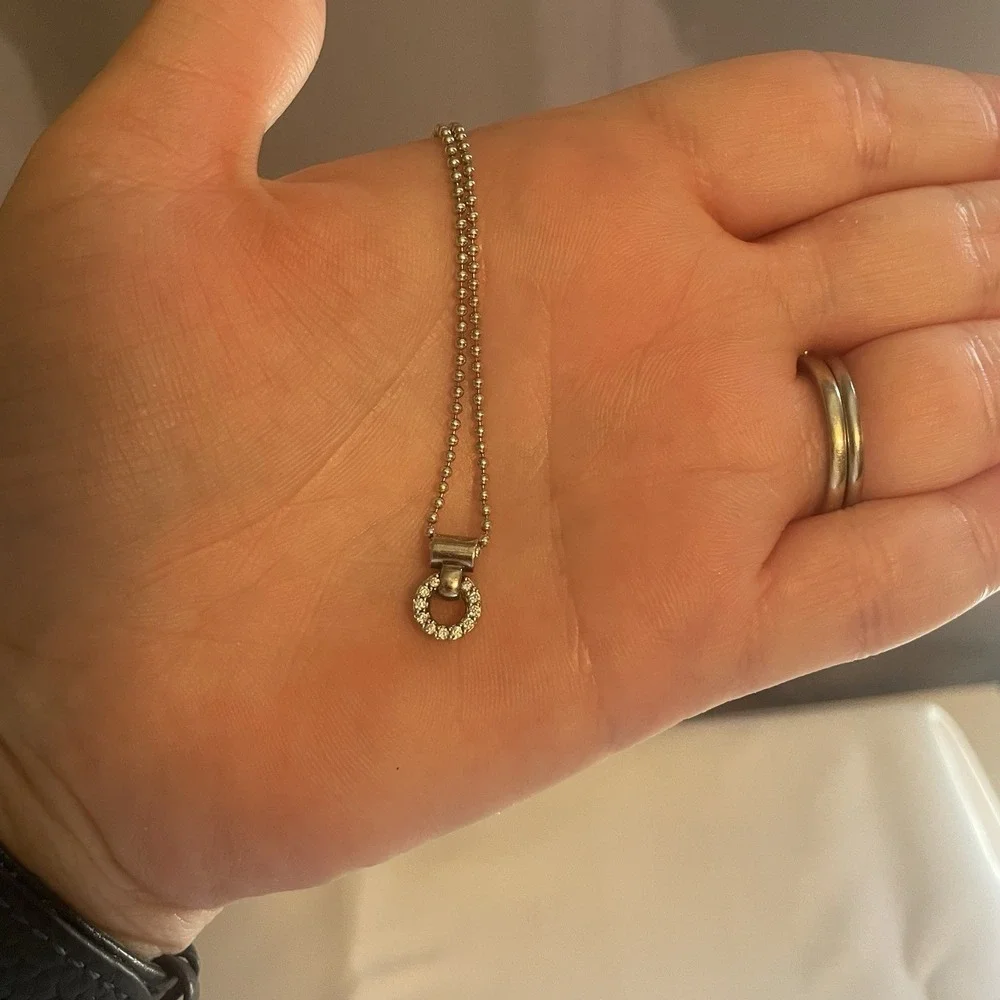 Lagos Caviar Diamond Halo Sterling Silver Open Circle Stationed Necklace 16